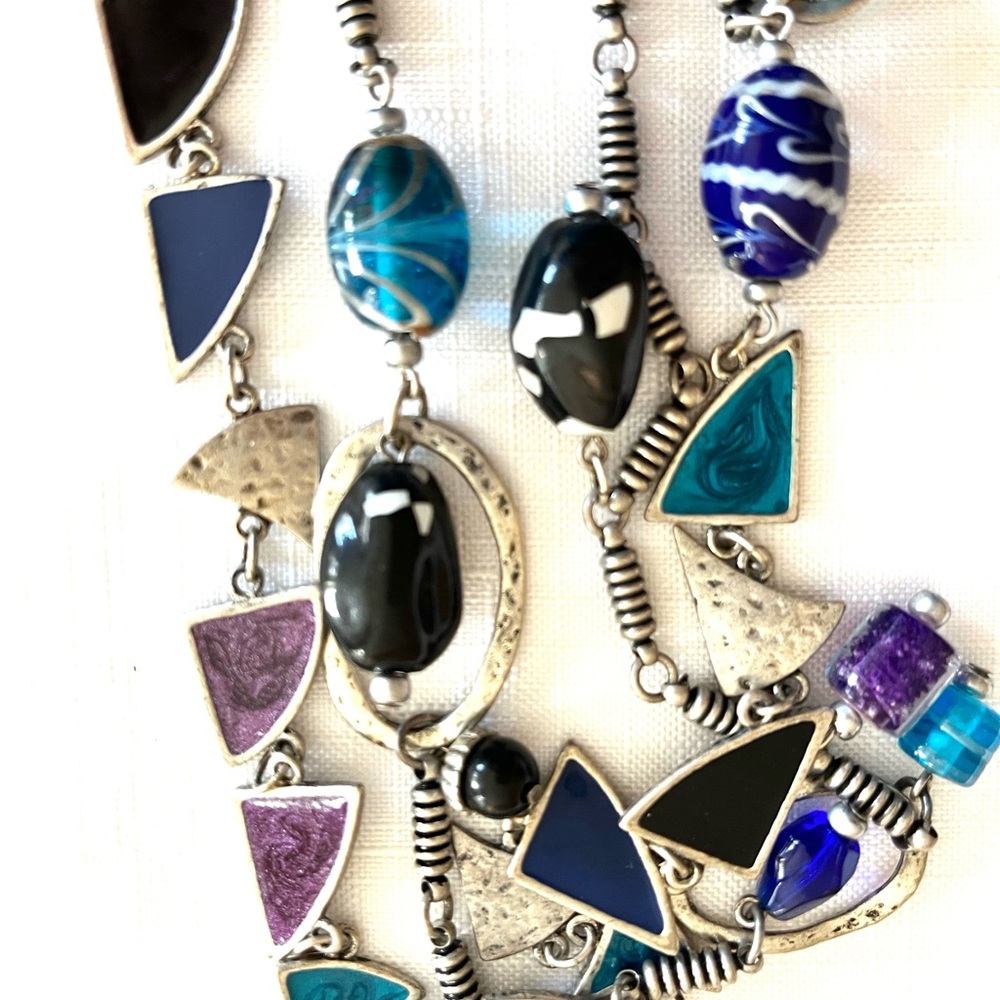 Chicos ~ Quality Statement Necklace ~ Long & Weighty ~ Silvertone ~ Glass Beads